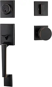 Oil-Rubbed Bronze Front Door Handle Set  Entry Lock with 3 Keys, Single Cylinder Deadbolt, Reversible for Left & Right Use, Ideal for Exterior Use