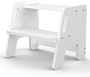 Toddler Step Stool, Wooden Height-Adjustable 2-Step Stool for Kids, Potty Training Stool with Handles for Bathroom Sink, Kitchen, Bedroom-White