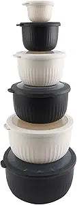 COOK WITH COLOR Prep Bowls with Lids- Wide and Deep Nesting Plastic Small Mixing Bowl Set with Lids, 12 Piece Set - Deep Bowls, Speckled Black