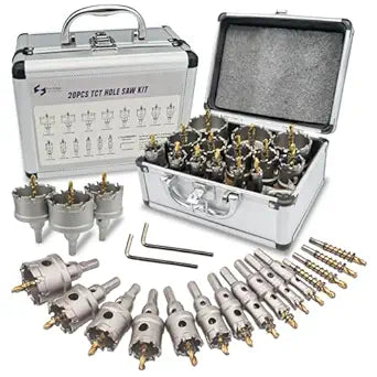 Pro Edge 20pcs Carbide Hole Saw Kit for Hard Metal, TCT 1/2"-2-1/4" Hole Cutter Set for Stainless Steel, Iron, Alloy, Aluminum, with Two Extra Titanium Plated Pilot Center Drill and Two L-Wrench
