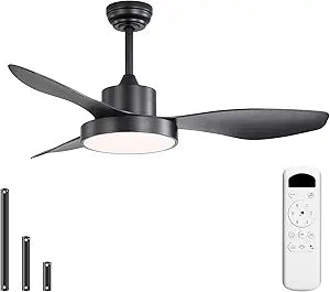 CACI Mall 48 inch Ceiling Fans with Lights, Low Profile Flush Mount Modern Black LED Ceiling Fan with Remote and Reversible DC Motor, for Indoor/Outdoor/Bedroom/Living Room/Patio