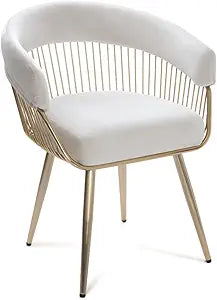 Milliard Wire Frame Dining Chair, Upholstered Easy Clean Velvet, Gold Accent Chair (Ivory)