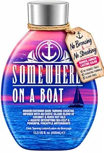 Tanning Bed Lotion Accelerator Without Bronzer - Somewhere On A Boat Dark Tanning Lotion for Indoor Sunbeds & Outdoor Sun, White DHA Free Formula, Coconut Oil & Shea Butter, Face & Body, 13.5 fl oz
