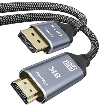 8K DisplayPort to HDMI 2.1 Cable 3.3FT 8K@60Hz 4K@120Hz Uni-Directional DP (Source) to HDMI (Display) Braided Cord DP to HDMI Compatible with PC, Dell, AMD, Lenovo, Monitor, HP