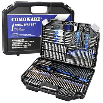 COMOWARE Drill Bit Set, 246 Pcs for Cordless Drill, Drill Driver Bit Set for Wood, Metal, Masonry, Cement and Screwdriver Bits Set Combo Kit