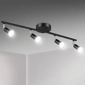 Unicozin LED 4 Light Track Lighting Kit, 24.8'' Black 4 Way Ceiling Spot Lighting, Flexibly Rotatable Head, Track Light Included 4 x LED GU10 Bulb (4W, Daylight White 5000K, 400LM)