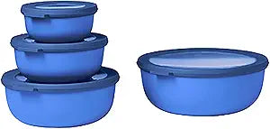 Mepal  Multi Bowl Cirqula 4-Piece Set  Food Storage Container with Lid - Suitable as Airtight Storage Box for Fridge & Freezer, Microwave Container - 350, 750, 1250, 2250ml - Vivid blue