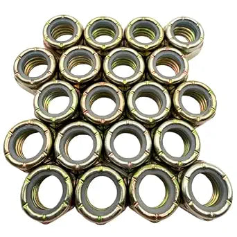 7/16"-14 Grade N8 Nylon Lock Nuts (20 Pack)  Heavy Duty Yellow Zinc Coarse Thread Locking Fasteners, Vibration Resistant for Grade 8 Hardware