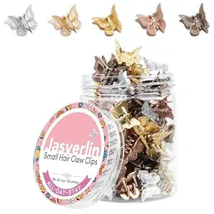 JASVERLIN Metallic Mini Butterfly Hair Clips, Mini Claws 50 Count