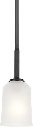 Kichler Shailene 1-Light Mini Pendant Light Fixture with Satin Etched Glass in Black for Kitchen Island, Dining Room, or Bar, Hanging Ceiling Light (4.5" x 11.25"), 43674BK
