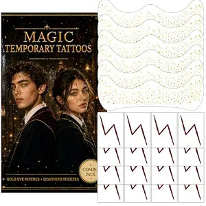 Lightning Bolt Scar + Glitter Freckles Temporary Tattoos, Wizard Party