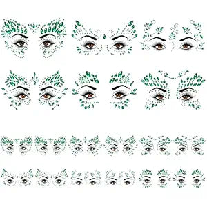 12 Sheets Halloween Ivy Leaf Face Gems,Self-Adhesive Green Face Jewels