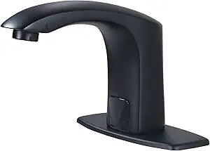 Automatic Touchless Bathroom Sink Faucet Sensor Motion Activated Commercial Faucets Hands Free Infrared Residential Basin Tap with Deck Plate Water Mixer Valve Control Box (Matte Black)
