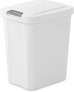 Sterilite 7.5 Gallon TouchTop Wastebasket Trash Can with Pop Up Lid for Kitchen, Bathroom, Mudroom or Office, 4 Pack, White