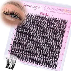 Geeneiya FLORA Lash Clusters, 8-18MM Wispy Eyelash Clusters, Natural Cluster Lashes for Beginners, Waterproof Cluster Eyelash Extensions DIY Lashes (Not Kit)