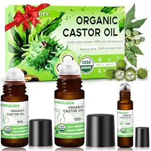 3-in-1 Castor Oil Roll on Certified Organic Cold Pressed Castor Oil