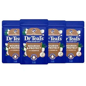 Dr Teal's Epsom Salt Magnesium Soak, Nourish & Protect with Coconut Oil, 3 lbs (Pack of 4)