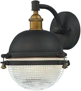 Maxim Lighting Portside Wall Sconce | Oil Rubbed Bronze/Antique Brass Finish | Prismatic Glass Shade | Hallway Bedroom Wall Sconce | 10182OIAB