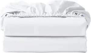 2 Pack 600 Thread Count 100% Egyptian Cotton Fitted Sheet Only, Twin Fitted Sheet 2 Pcs, 16" Deep Pocket Cotton Bottom Sheet Only, Soft Cool, Breathable, Durable(White Twin)