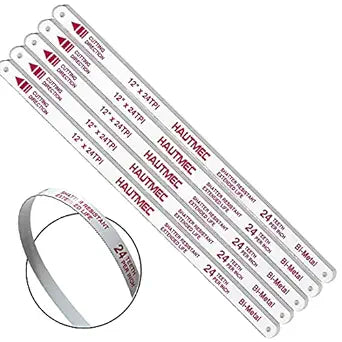 HAUTMEC 12" Hacksaw Blades 24 TPI  100 Pack Bi-Metal Replacement Blades with High-Speed Steel Teeth and Spring Steel Body, Professional Grade, Fits Most Hacksaw Frames