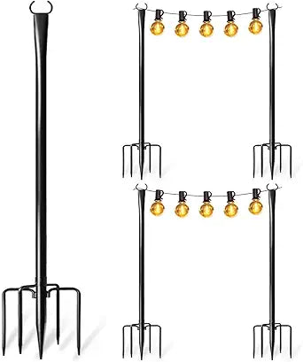 4 Pack String Light Poles for Outside, Upgraded Heavy-Duty Metal Light Poles for Outdoor String Lights with Fork, Adjustable Lighting Accessories for Patio Decor Backyard Pergola Garden Decorations