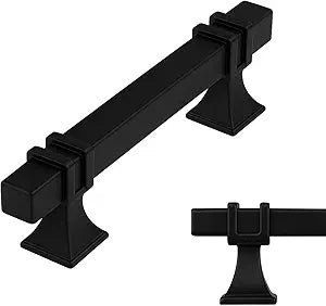 Modket Euro Bar Cabinet Handle 304 Stainless Steel  6" Overall Length, 3-3/4" (96mm) Hole Centers, Matte Black 10-Packs