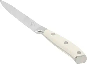 Sur La Table Kitchen Essential Tasting Kitchen German Steel Utility Knife, 5-Inch Stainless Steel Blade  Professional Kitchen Knife with White Handle and Forged Full Tang