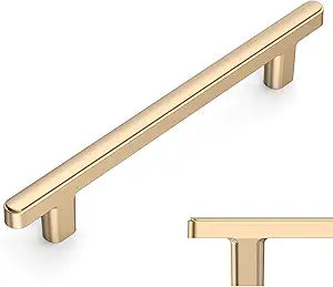 Amerdeco 10 Pack Brushed Brass Cabinet Pulls 5 Inch(128mm) Hole Center Drawer Pulls Cabinet Hardware Kitchen Cabinet Handles for Bathroom ZH0065