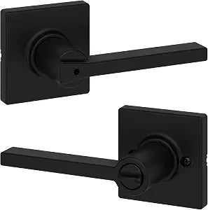 Kwikset Casey Interior Privacy Door Handle with Lock, Door Lever For Bathroom and Bedroom, Matte Black Reversible Keyless Turn Lock, with Microban Protection