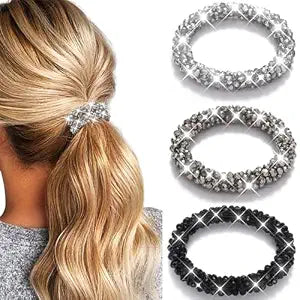Fashey Rhinestone Hair Tie Fancy Ponytail Holders Sparkly Beaded Scrunchies Hair Accessories for Women (Type A)