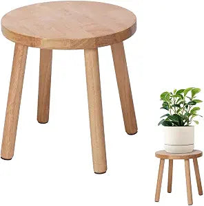Round Wood Side Table & Stool 11.8 in, Natural Rustic Indoor & Outdoor