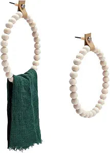 MAYJOYDIY 2Pcs Boho Towel Rack Rustic 6.8inch Handmade Wooden Bead Towel Ring Wall Mounted Boho Farmhouse Holder for Bathroom Kitchen Wall Decor Stand Accessories