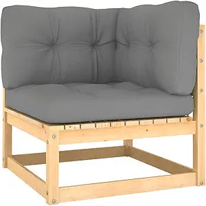vidaXL Outdoor Corner Sofa - Solid Pinewood Patio Furniture with Gray Polyester Cushions and Durable Construction - Modular Design for Customizable Configurations