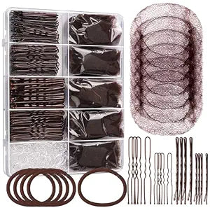 YGDZ Dance Hair Accessories Kit, Ballet Dance Stuff, Hair Nets for Buns, Bobby Pins Brown, Clear Elastic Hair Ties, Dance Competition Must Haves for Ballet Girls Women，Brown