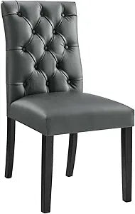 Duchess Button Tufted Vegan Leather Dining Chair in Gray