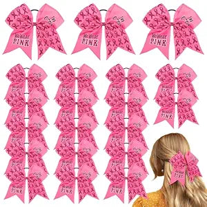Preboun 20Pcs 7" Breast Cancer Awareness Bow Pink Cheer Bow Bulk, Classic A