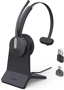 Yealink BH70 with Stand Wireless Bluetooth Headset with Microphone for Work, up to 35h Talking Battery Life, 3 Noise Cancellation Mics, Teams Certified, â‰¤90min Fast Charging, NO Power Adapter Needed
