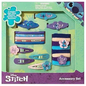 LUV HER Disney Lilo & Stitch Girls' Hair Accessories Set - 20 Pack Stitch - Includes 3 Barrettes, 4 Snap Clips, 5 Elastics, 8 Terry Ponies - Everyday Wear, Special Occasions, Ages 3+