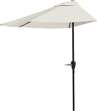 Half Umbrella Outdoor Patio Shade - 9 ft Patio Umbrella with Easy Crank - Small Canopy for Balcony, Table, or Deck by Pure Garden (Champagne)
