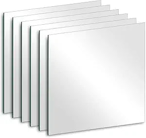 6 x 6 x 0.08'' Thick Glass Wall Mirror Tiles Self Adhesive, 6Pcs