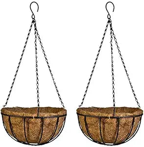 Kingbuy 14 Inch Metal Hanging Planter Basket with Coconut Liner, Wire Plant Holder Watering Pot for Indoor Outdoor Garden Balcony Patio Decoration - 2 Pack