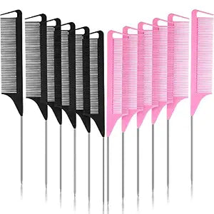 Patelai 12 Pcs Rat Tail Comb for Parting Braiding Hair, Pink, Black