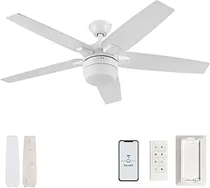 Prominence Home Dorsey, 52 Inch Modern Smart Ceiling Fan with Light, Remote Control, Dual Mounting Options, Dual Finish Blades, Compatible with Alexa and Google Assistant - 51648-01 (Bright White)