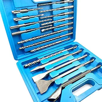 Rotary Hammer Drill Bits Set & Chisels- 17 Pieces SDS Plus Concrete Masonry Hole Tool for ConcreteBrick,Block,Stone,Masonry