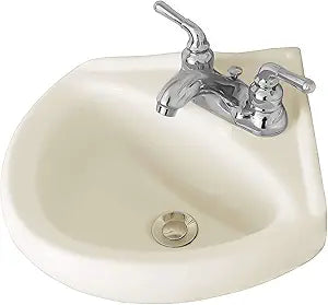 Biscuit Ceramic Wall Hung Corner Sink, Wall Mounted Bathroom Sink w/Concealed Round Overflow 16.5" x 15" Modern Small Sink w/ 4" Faucet Hole Spread