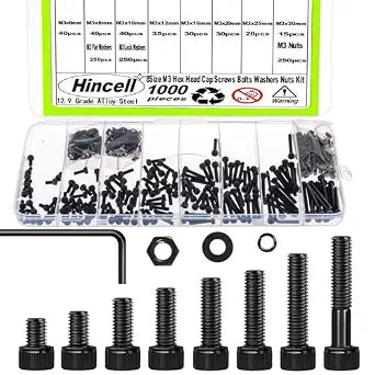 1000Pcs M3 Screws Assortment Kit, 12.9 Grade Hex Bolts Set for 3D Printer