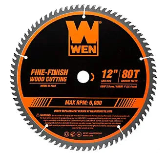 WEN BL1280 12-Inch 80-Tooth Fine-Finish Professional Woodworking Saw Blade for Miter Saws and Table Saws