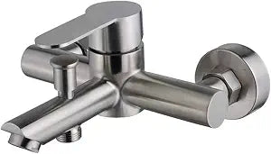 SUS 304 Stainless Steel Wall Mounted Tub Faucet Shower Mixer High Flow Bathroom Sink Faucets, Two Spout, Single Handle, Spot Resist Brushed Nickel