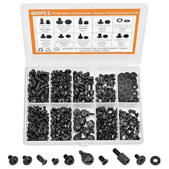 400Pcs Premium Computer Screws Kit for PC, Includes Motherboard Screws, Standoffs, SSD Mounting Screws, PC Case, Fan, and Hard Drive Screws  High-Strength & Durable for Custom Builds and Repairs