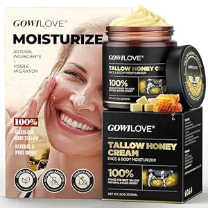 12Hr Moisture Lock Beef Tallow for Skin Care, Instant Redness Eraser Tallow and Honey Balm with 6 Botanical Rescue, Dewy Not Oily Face Cream Moisturizer Gift for Women Eczema Rosacea 3.04 Oz